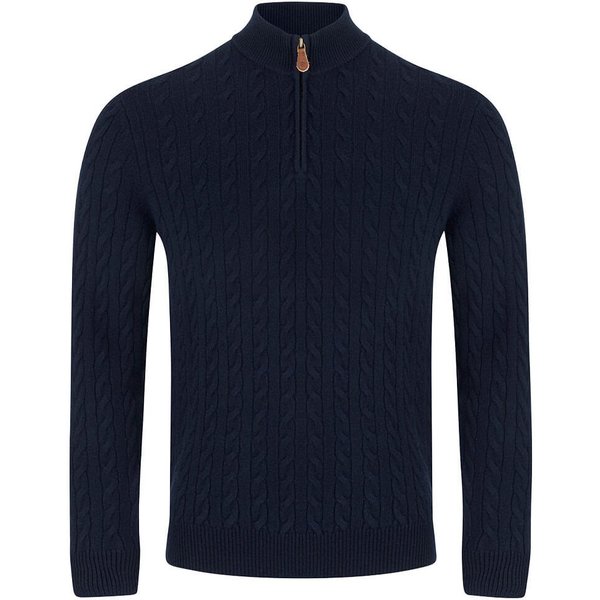 Benetti Mens Grant 1/4 Zip Cable Knit Sweater - Navy - XL