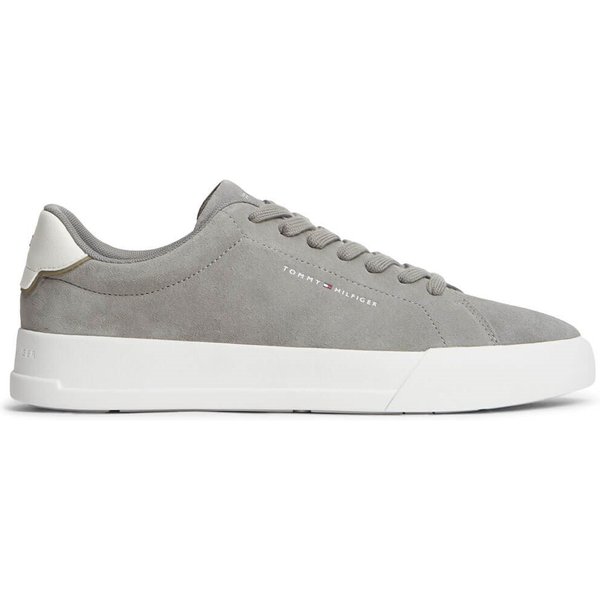 Tommy Hilfiger Mens Suede Contrast Heel Court Trainers - Hydrogen Grey - 9