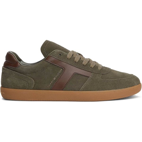 Tommy Hilfiger Mens TH Tribeca Suede Mixed Texture Trainers - Platinum Olive - 7