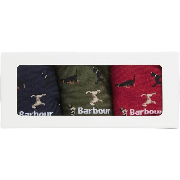 Barbour Dog Socks Gift Set - Navy/Red/Green - One