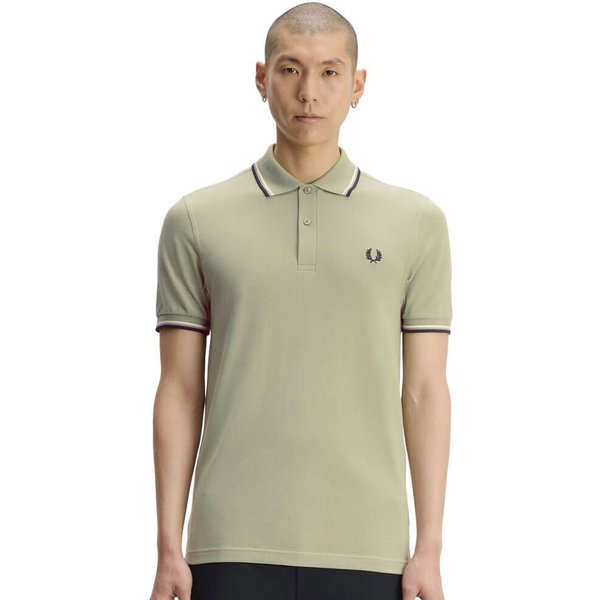 Fred Perry Mens M3600 Twin Tipped Polo Shirt - Seagrass/Ecru/Dark Airforce - L