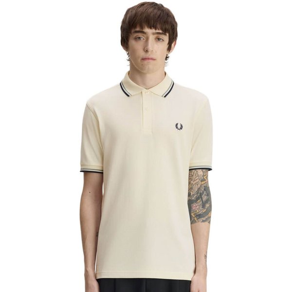 Fred Perry Mens M3600 Twin Tipped Polo Shirt - Ecru/Seagrass/Dark Airforce - XS
