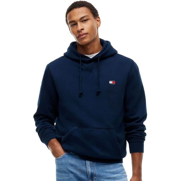 Tommy Jeans Mens Badge Fleece Drawstring Hoodie - Dark Blue - XS