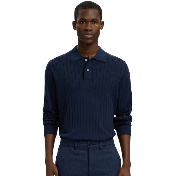 Selected Homme Mens Torino Knit Rib Polo Shirt - Navy Blazer - M
