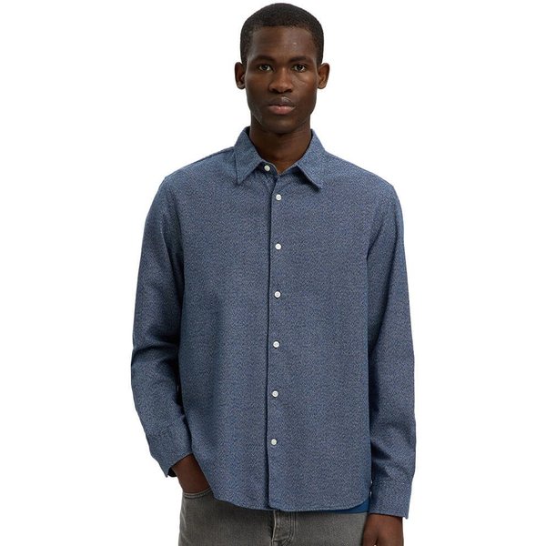 Selected Homme Mens Noah Brush Twist Shirt - Medium Blue Denim - S