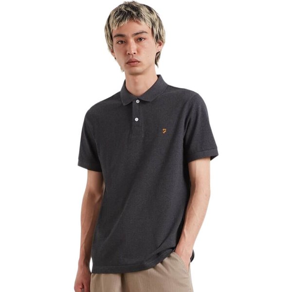 Farah Mens Cunningham Polo Shirt - Washed Black Marl - S