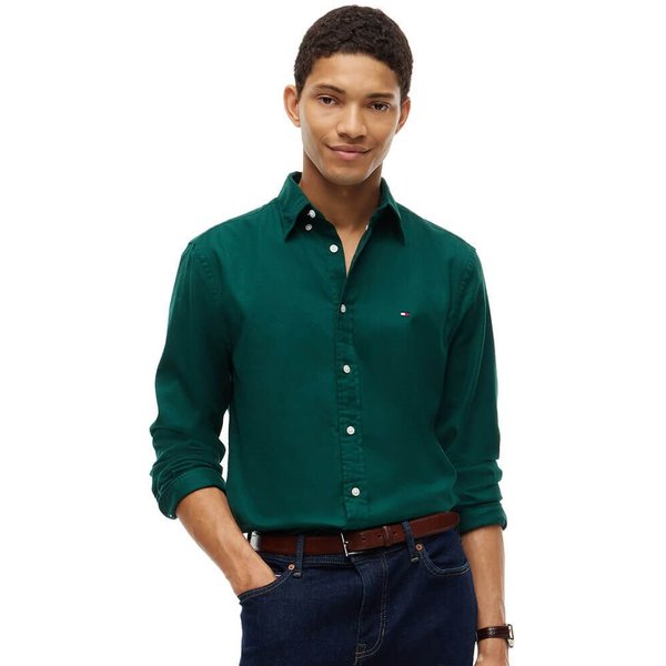 Tommy Hilfiger Mens Regular Fit Flex Flannel Shirt - Ornamental Green - S