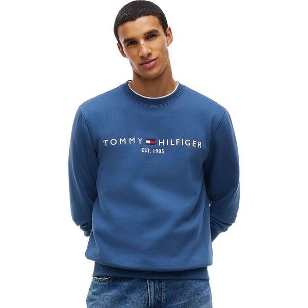 Tommy Hilfiger Mens Logo Fleece Sweatshirt - Aegean Sea - M