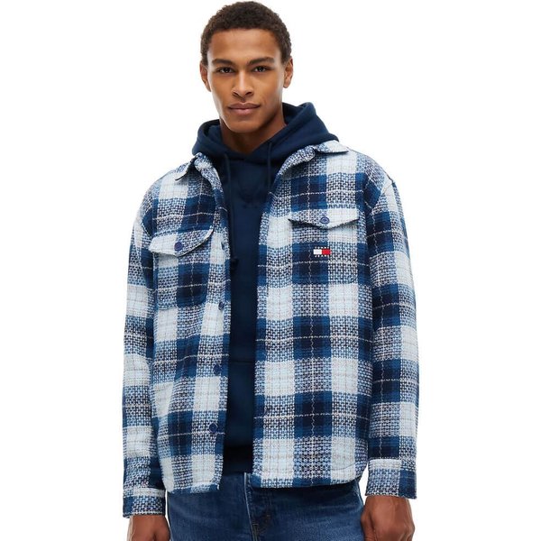 Tommy Jeans Mens Tartan Check Oversized Overshirt - Basic Navy Check - M