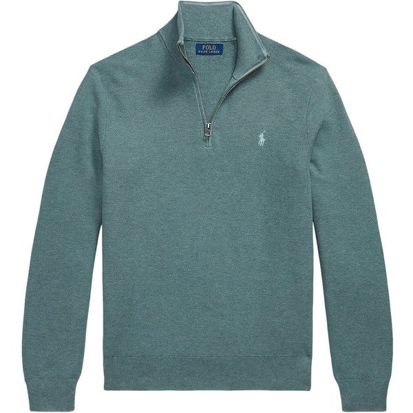 Polo Ralph Lauren Mens Mesh-Knit Cotton Quarter-Zip Sweater - Turquoise Jay Heather - 2XL