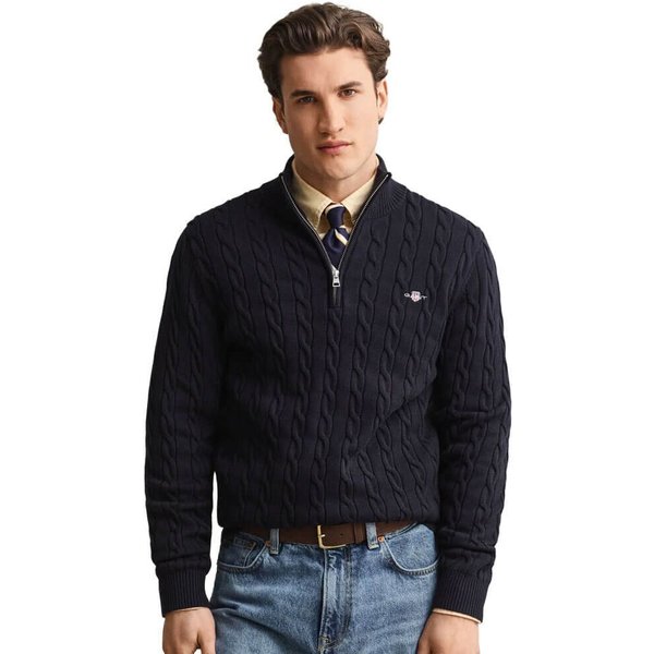 GANT Mens Cotton Cable Knit Half-Zip Sweater - Evening Blue - S
