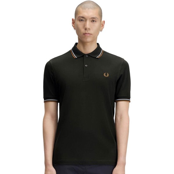 Fred Perry Mens M3600 Twin Tipped Polo Shirt - Night Green/Dusky Blue/Dark Caramel - M