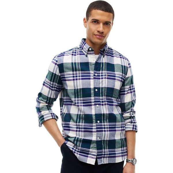 Tommy Hilfiger Mens Regular Fit Tartan Check Flannel Shirt - Ornamental Green - L