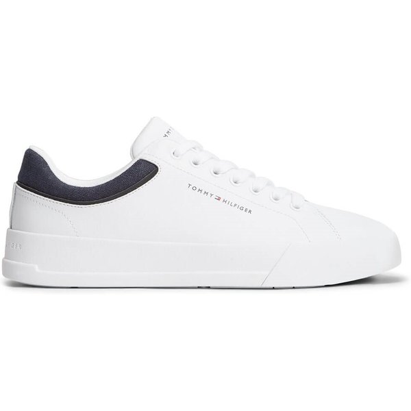 Tommy Hilfiger Mens Court Core Leather Mix Trainers - White - 12