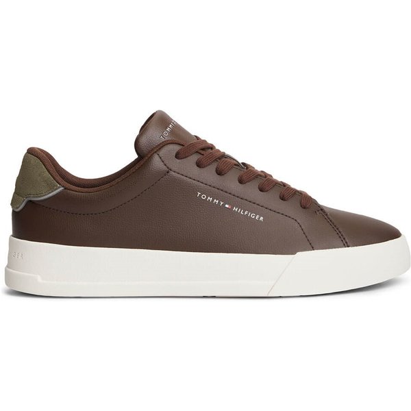 Tommy Hilfiger Mens Logo Court Leather Trainers - Cocoa/Platinum Olive - 9