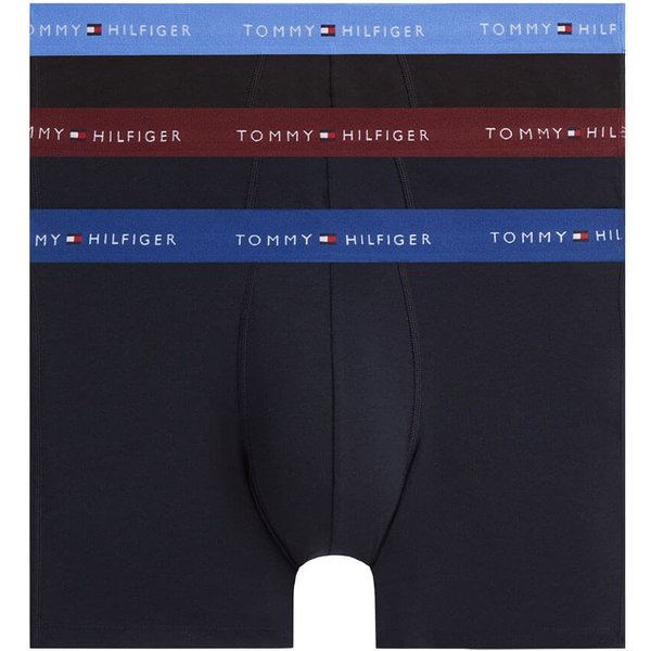 Tommy Hilfiger Mens Signature Contrast Waistband 3-Pack Boxer Briefs - Opal Blue/Burgundy/Blue Spell - 2XL