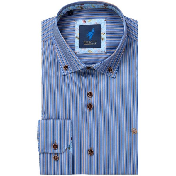 Benetti Mens Lisbon Stripe Shirt - Coffee - XL