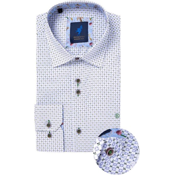 Benetti Mens London Pattern Shirt - Green - 2XL