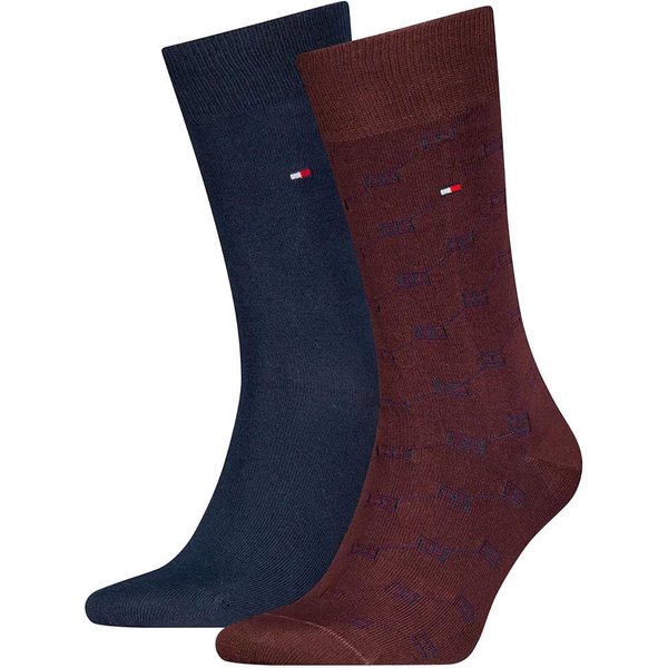 Tommy Hilfiger Mens Classic Flag AOP 2-Pack Socks - Deep Rouge - 6-8