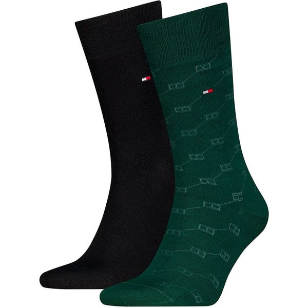 Tommy Hilfiger Mens Classic Flag AOP 2-Pack Socks - Deep Green - 6-8