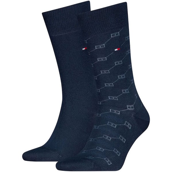 Tommy Hilfiger Mens Classic Flag AOP 2-Pack Socks - Navy - 9-12