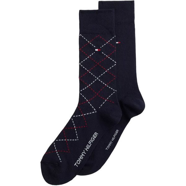 Tommy Hilfiger Mens Argyle Flag Embroidery 2-Pack Socks - Navy - 6-8