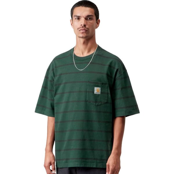 Carhartt WIP Mens Cardona Pocket T-Shirt - Natural/Dark Scarab (Garment Dyed) - S