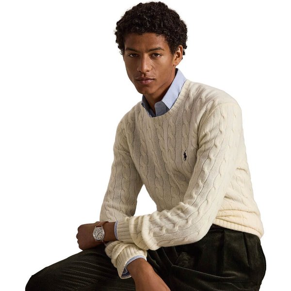 Polo Ralph Lauren Mens Cable-Knit Wool-Cashmere Sweater - Andover Cream - L
