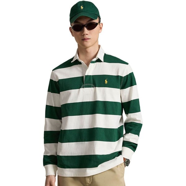 Polo Ralph Lauren Mens The Iconic Rugby Shirt - Cream/Forest - M