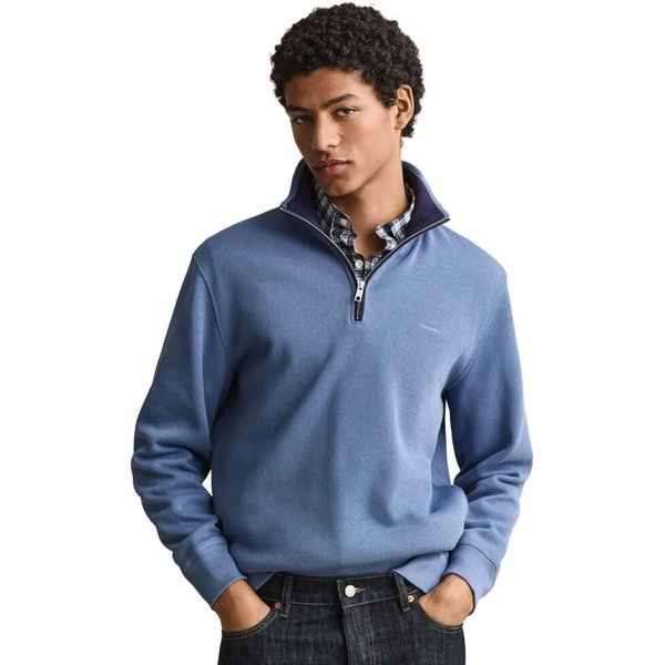 GANT Mens Sacker Rib Half-Zip Sweatshirt - Blue Horizon - M