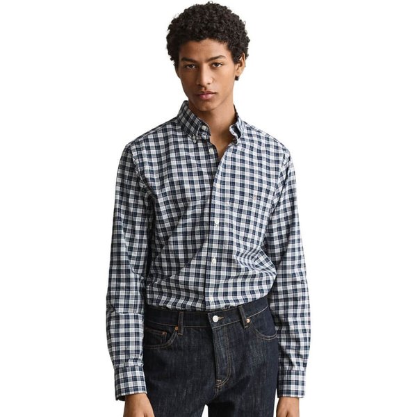 GANT Mens Checked Poplin Shirt - Dark Emerald - S