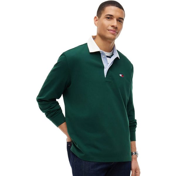 Tommy Jeans Mens Tommy Badge Relaxed Rugby Shirt - Velvet Green - L