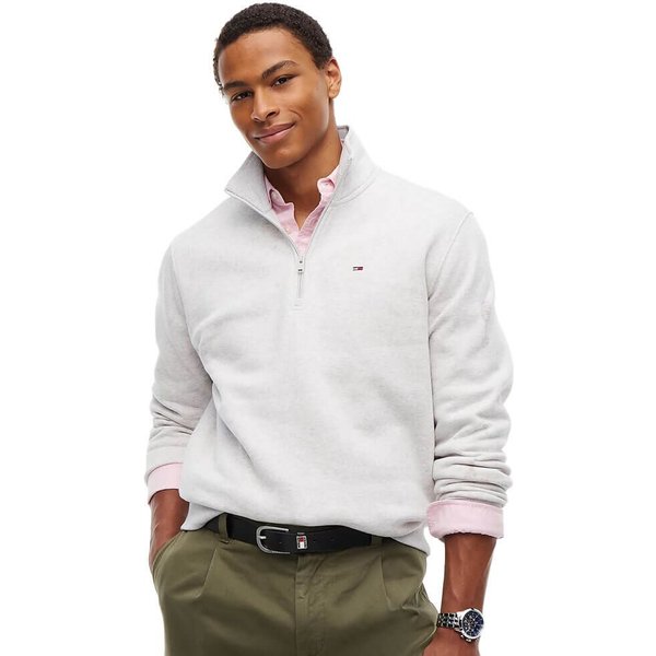 Tommy Jeans Mens Tommy Flag Quarter-Zip Sweatshirt - Ice Grey Heather - L