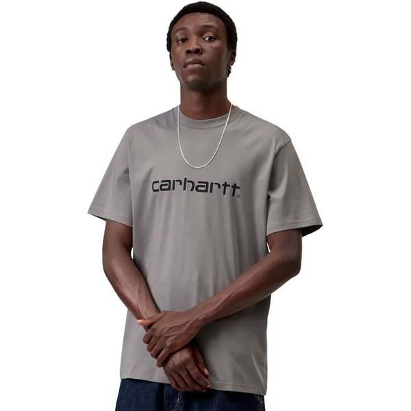 Carhartt WIP Mens Script T-Shirt - Shady Grey/Dark Navy - XL