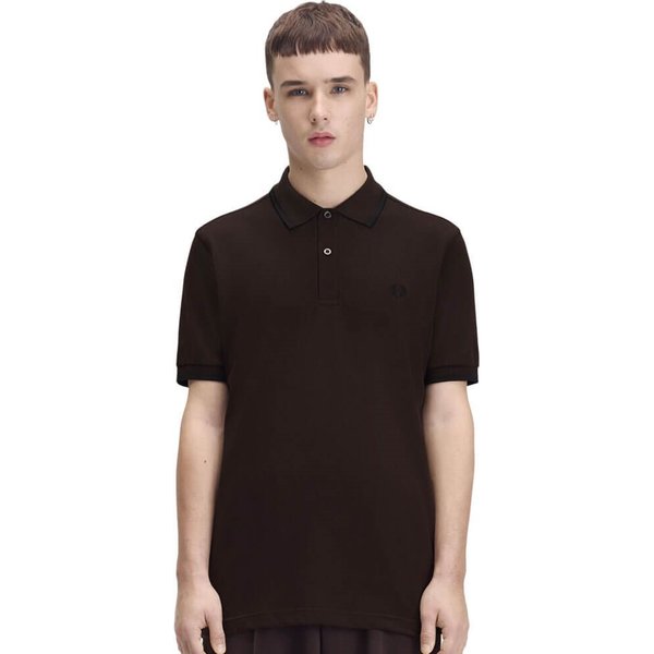 Fred Perry Mens M3600 Twin Tipped Polo Shirt - Rich Brown/Black - 2XL