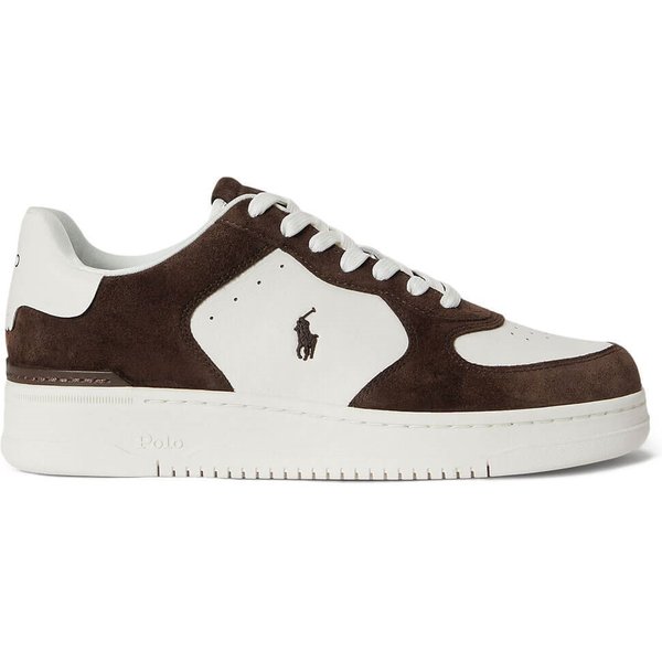 Polo Ralph Lauren Mens Masters Court Leather-Suede Trainers - Deckwash White/Dark Chocolate - 8