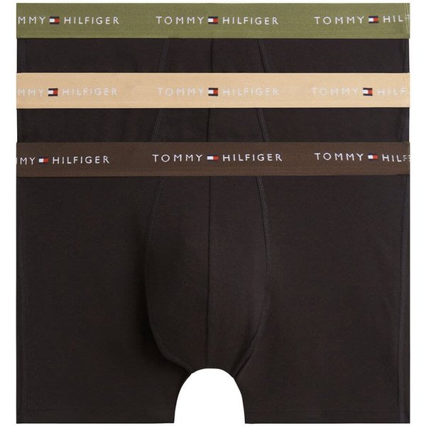 Tommy Hilfiger Mens Signature Contrast Waistband 3-Pack Boxer Briefs - Olive/Dark Coffee/Dessert - L