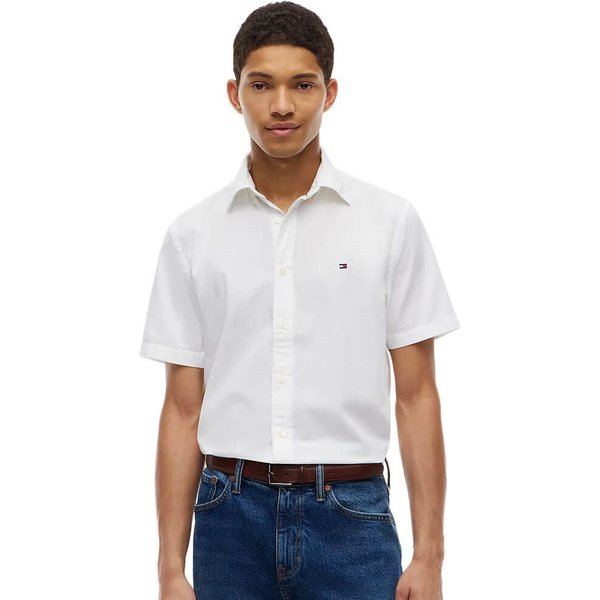 Tommy Hilfiger Mens Regular Fit Flex Poplin Short Sleeve Shirt - Optic White - XL
