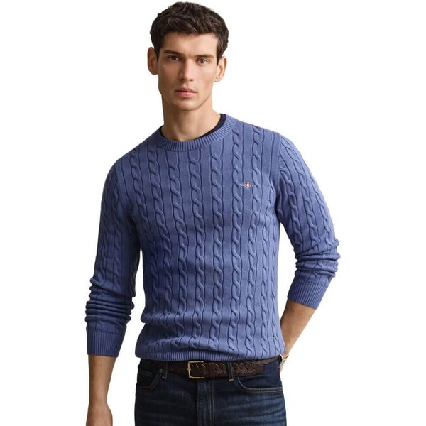 GANT Mens Classic Cable Knit Sweater - Blue Horizon - M