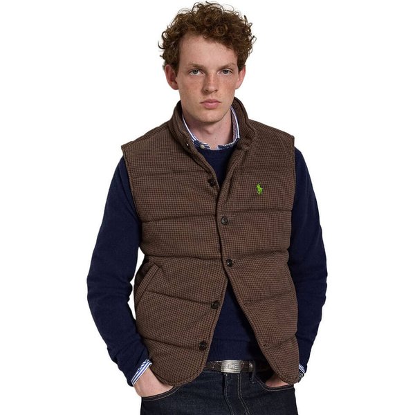 Polo Ralph Lauren Mens Houndstooth Estate-Rib Vest - Nutmeg Brown - L