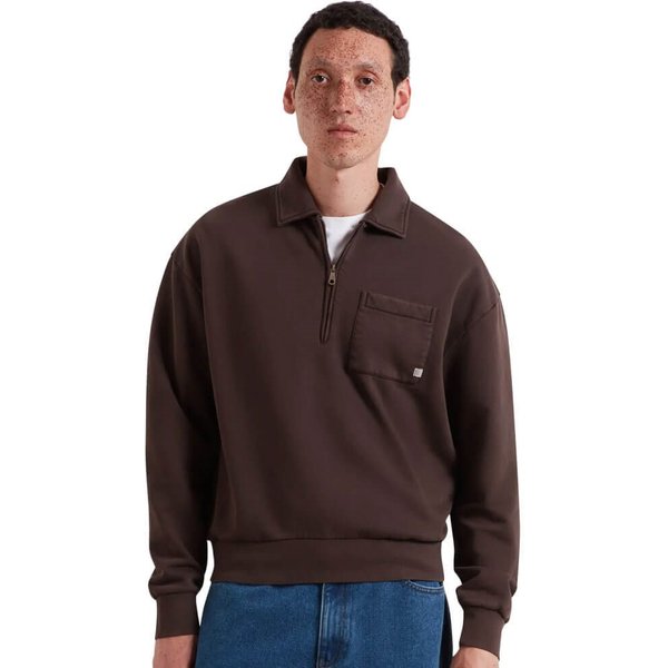 Farah Mens Bellvue Quarter Zip Sweatshirt - Dark Brown - S