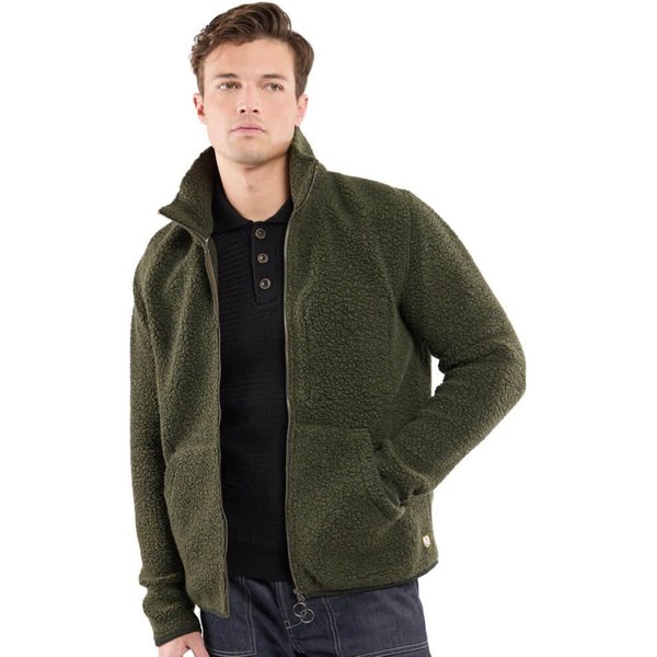Armor Lux Mens Zip-Up Sherpa Jacket - Olive - M