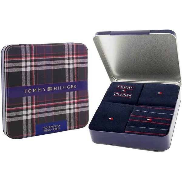 Tommy Hilfiger Mens 4-Pack Monogram Sock Tin Giftbox - Navy - 9-12