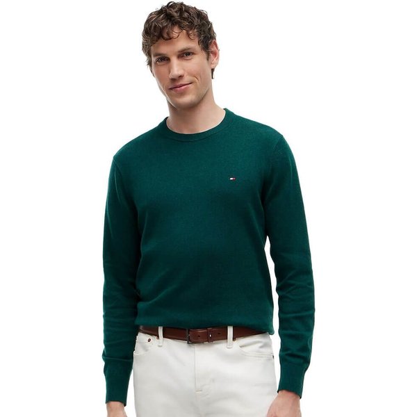 Tommy Hilfiger Mens Crew Neck Cashmere Jumper - Ornamental Green Heather - L