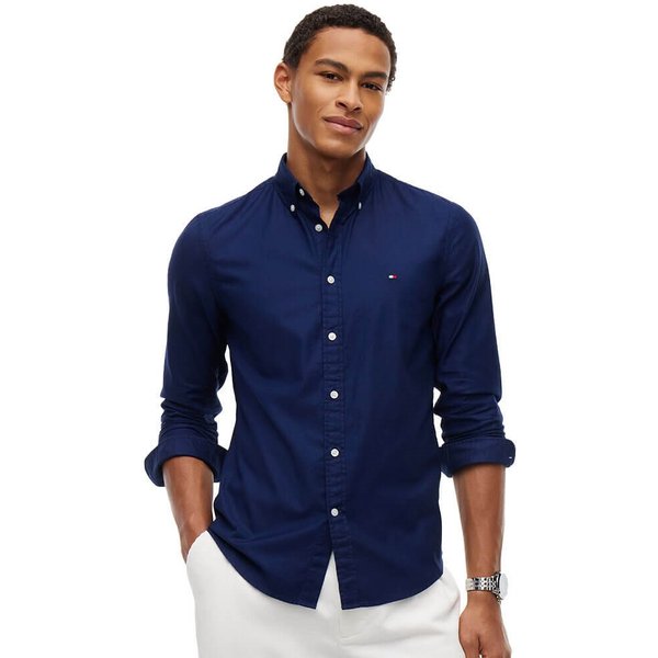 Tommy Hilfiger Mens TH Flex Slim Fit Dobby Shirt - Carbon Navy - M
