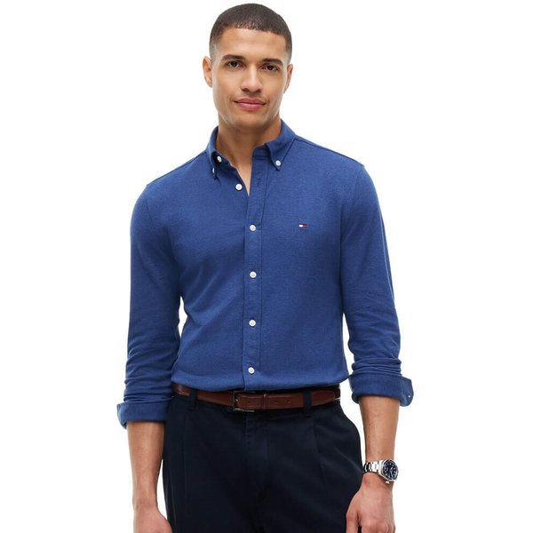 Tommy Hilfiger Mens Slim Fit Knitted Shirt - Dark Blue Heather - S