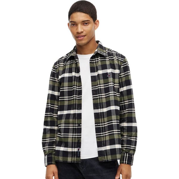 Tommy Jeans Mens Regular Fit Pattern Dobby Corduroy Shirt - Black/Check - 2XL