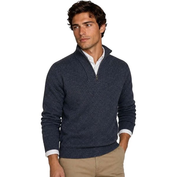 McGregor Mens Fishermans Zip Mock Wool Sweater - Navy - M