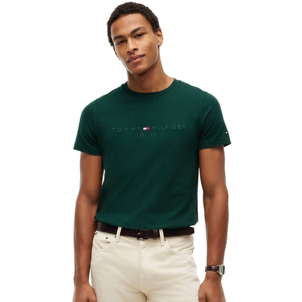 Tommy Hilfiger Mens Logo Slim Jersey T-Shirt - Nocturnal Green/Tonal - M