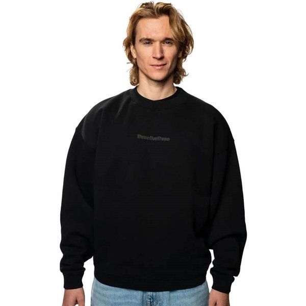 ThreefiveThree Mens Origin Heavyweight Oversized Boxy Wordmark Sweatshirt - Obsidian - S